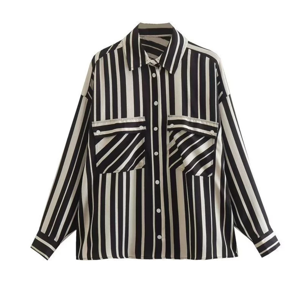 Spring Loose Long Sleeve Striped Flowy Shirt